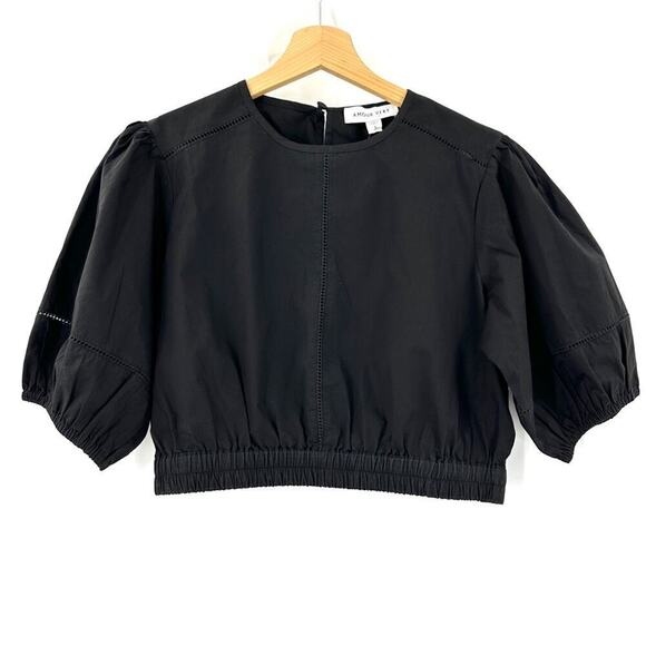 NEW Amour Vert Lisa Organic Cotton Poplin Top Sz S Black - Picture 2 of 6